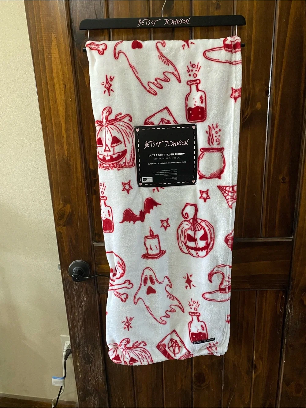 Betsey Johnson White and Red Halloween Plush Throw